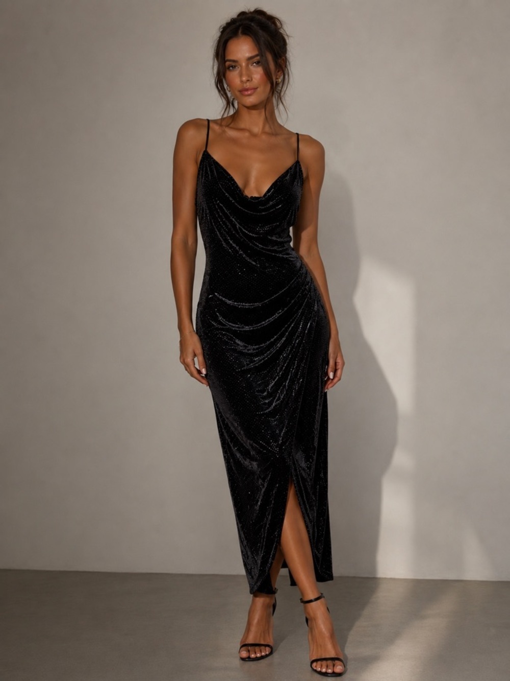 Laundry by Shelli Segal Black Velvet Metallic Spaghetti Strap Dress Size 4